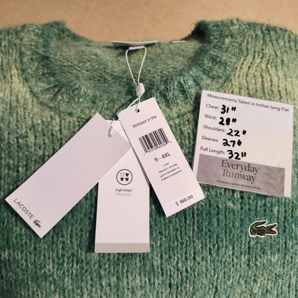 Lacoste Sweater 4XL (9) Green Ombre Alpaca Blend NWT $180 MSRP Logo - Picture 7 of 8